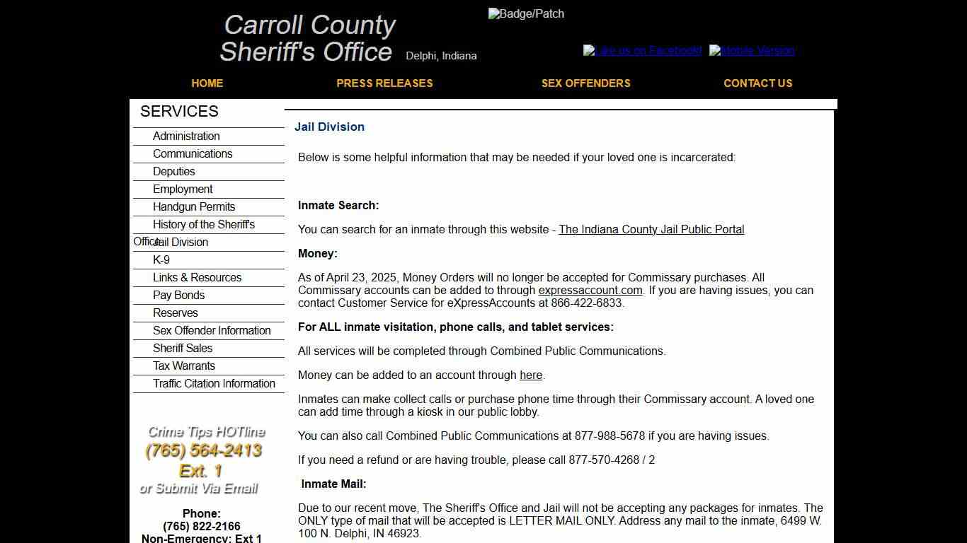 Jail Division - Carroll County Sheriff's Office Delphi, IN